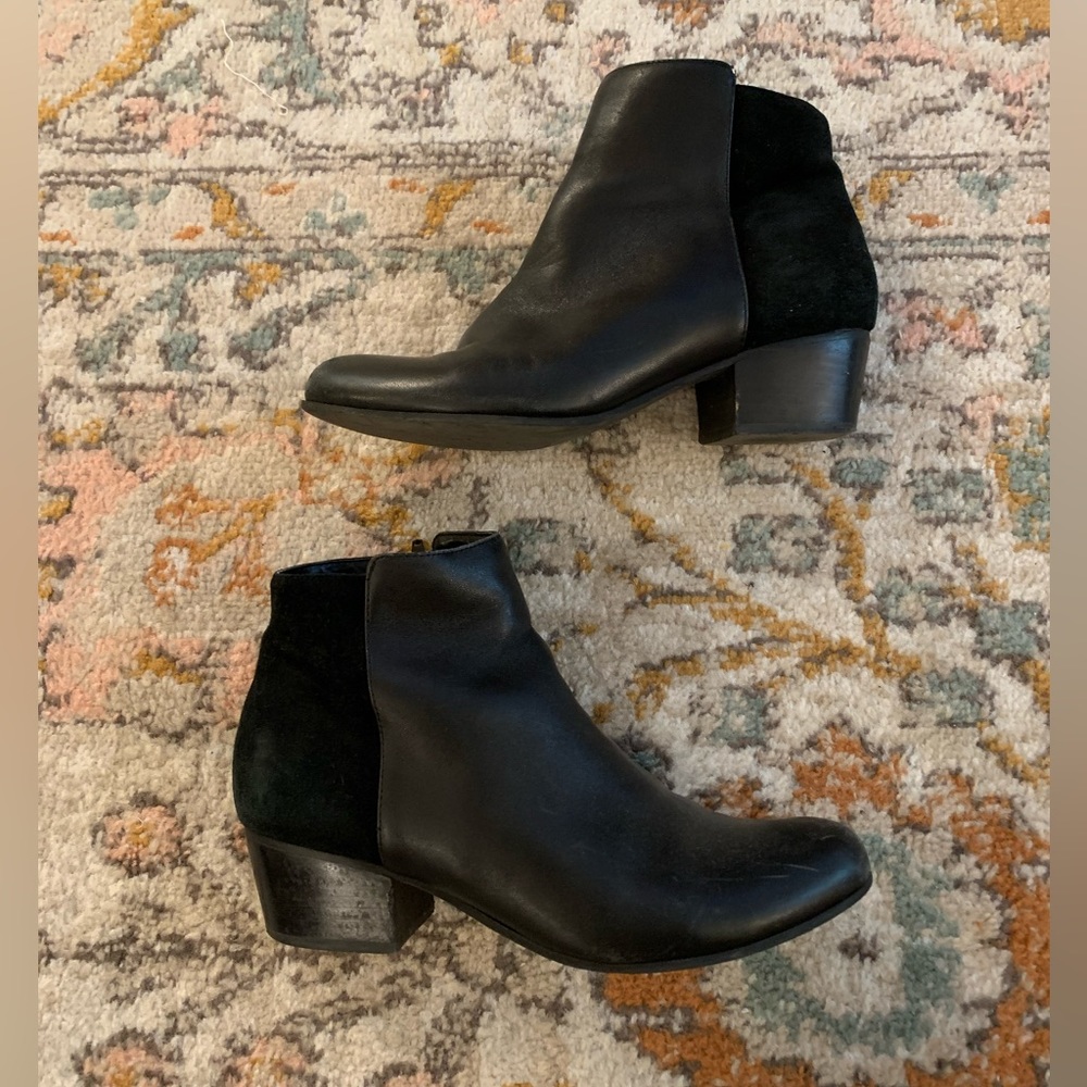 Vaneli black ankle booties with suede texture